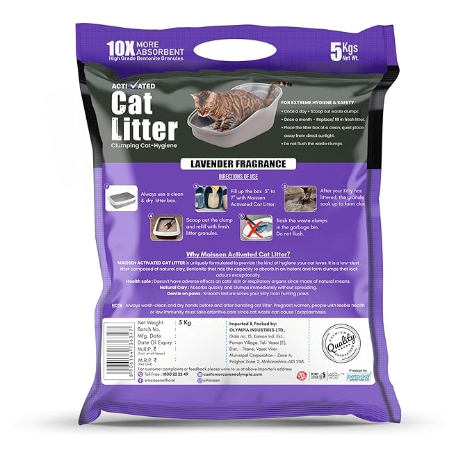Maissen Activated Cat Litter, Lavender - 5 Kg Bentonite Clay